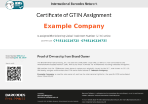 Certificate of GTIN assignment 0745110216728 0745110216735 Certificate of GTIN assignment